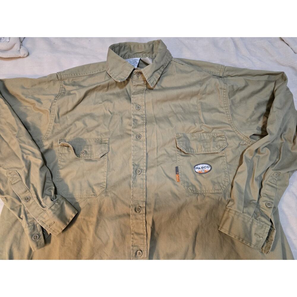 Rasco FR Shirt Mens 2XL LONG Khaki Flame Resistant Light Weight Work Utility